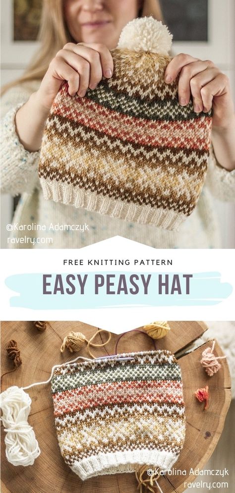 Free Knitting Pattern Hat For Women, Worsted Weight Knit Hat Pattern, Fall Hat Knitting Pattern, Knit Hat Fair Isle, Worsted Weight Hat Knitting Pattern, Knit Hat Beginner Pattern Free, Colorwork Knitting Patterns Hats, Knitting Patterns Hats Women Free, How To Knit Designs