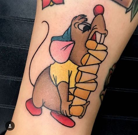 Disney cinderella gus gus tattoo Cinderella Jaq And Gus Tattoo, Gus Tattoo Cinderella, Half Sleeve Disney Tattoos For Women, Disney Gus Gus Tattoo, Gus Gus Cinderella Tattoo, Disney Leg Tattoo Sleeve, Jaq And Gus Tattoo, Disney Movie Inspired Tattoos, Upper Arm Filler Tattoo