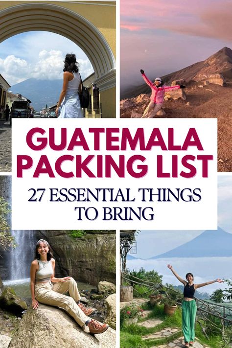 The ultimate checklist of EXACTLY what to pack for Guatemala - 27 Guatemala essentials & things to bring (that most forget) + helpful tips & tricks for packing for Guatemala! Tikal, Antigua Guatemala, Vacation Outfits Guatemala, Packing For Guatemala, Guatemalan Outfit Ideas, What To Wear In Antigua Guatemala, Central America Travel Outfit, Guatemala Trip Outfits, Guatemala Packing List