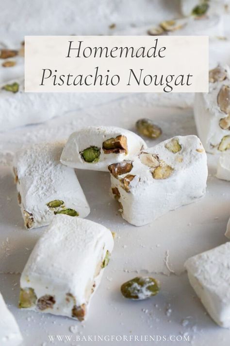 Pistachio Nougat Recipe, Pistachio Nougat, Torrone Recipe, Nougat Recipe, Christmas Food Gifts, Candy Recipes Homemade, Homemade Sweets, Christmas Candy Recipes, Homemade Italian