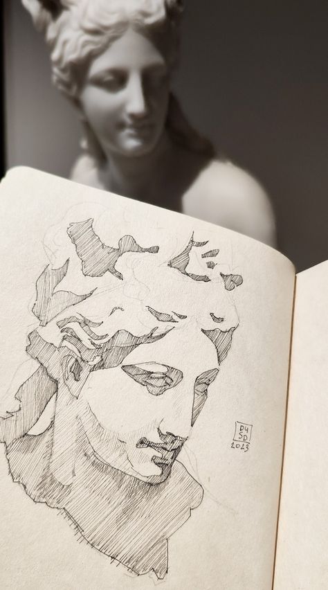 The best place to study art. Ancient n modern in one place to see. Love this liner sketch of classical statue. By DUSD ART Croquis, Statue Study Sketch, Drawing Of A Statue, Classic Art Easy, Ancient Sculpture Drawing, Ancient Greek Sculpture Drawing, How To Draw Greek Statues, Baroque Architecture Drawing Sketch, Statue Drawing Sketch Easy