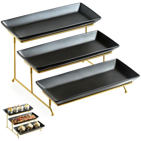 PRICES MAY VARY. This 3 tier serving tray provides an eye-catching display to showcase cakes, cookies, appetizers, and more. With its three-tiered design, the tier serving stand offers plenty of space to display a wide range of items. This elegant tiered serving tray is perfect for any event that is sure to impress your guests. With its attractive appeal and functional design, the tiered tray stand for food is perfect for any occasion. The sleek black serving platter and gold rack design can eas Tier Serving Tray, 3 Tier Serving Tray, Tiered Serving Stand, Tiered Dessert Stand, Tiered Tray Stand, Pedestal Cake Plate, Serving Stand, Serving Tray Set, Tiered Serving Trays