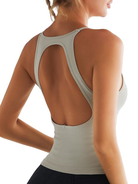 PRICES MAY VARY. ✅ Seamless Design：Experience unrestricted movement and a heightened sense of freedom during workouts with tank top for women.With its ergonomic design and super elasticity, it allows you to stretch your body freely during exercise, providing a more enjoyable sports experience. Suitable for various moderate to light intensity exercises such as yoga, walking, and jogging, it allows you to feel more comfortable and free. ✅ Hollow Back Design： Running girl sports bras for women high Backless Sports Top, Sport Tops Women, Tops With Built In Bras, Yoga Tops For Women, Running Girl, Girls Sports Bras, Running Clothes Women, Yoga Dress, Bras For Women