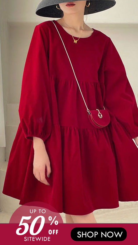 10% off first order Free shipping on orders over $100 Red Loose Dress, Red Dress Loose, Red Mini Dress Outfit Casual, Hand Dress Design, Mini Dress Hijab, Cute Simple Dresses Casual, Velour Dress Outfit, Short Cute Dresses Casual, Mini Dress Outfits Casual