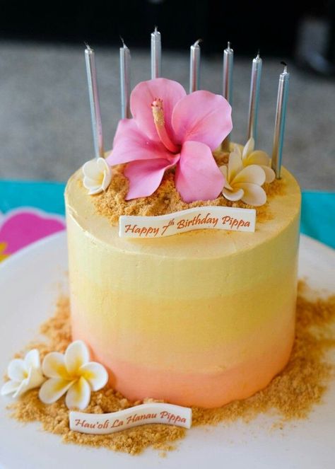 Hawaiian Cake Decorations, Hawaiian Fondant Flowers, Pineapple Flower Cake Decoration, Hibiscus Cake Ideas, Frangipani Cake Birthday, Tropical Ombre Cake, Elegant Hawaiian Cake, Hawaiian Birthday Cake Simple, Tropical Theme Cake Ideas