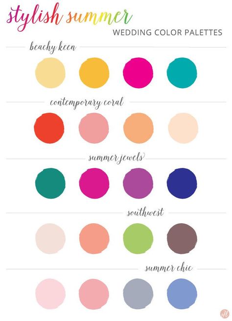 Everything You Need To Know About Summer Weddings - Here Comes The Guide July Wedding Colors Summer 2023, Summer Color Wedding Colour Palettes, Summer Wedding Colors Bright Colour Palettes, Summer Wedding Color Palette Flowers, Summer Wedding Color Palette Bright, Bold Summer Wedding Colors, Summer Wedding Color Palette 2023, Summer Wedding Ideas Colors, Summer Color Wedding Ideas