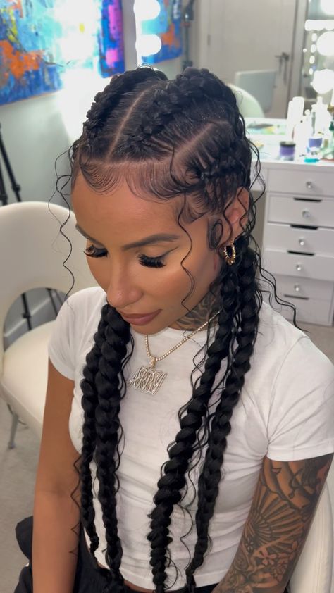 4 + 4 = ATE🔥🙌🏽🤍 The most natural effortless looking braids, I’m in love with this look!! And they fit @aggyabby sooo dammm goooddd 😍😍😍 •… | Instagram Medium Length Prom Hairstyles, 4 Braids Hairstyle, Curly Braided Hairstyles, Hair Braid Designs, Butterfly Boho, Two Braid Hairstyles, Dutch Braid Hairstyles, Curly Hair Braids, Hairstyles Design