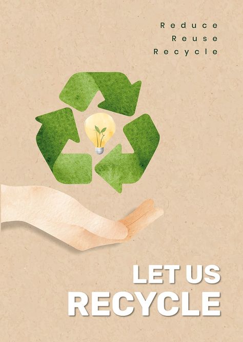 Editable environment poster template vector with let us recycle text in watercolor | premium image by rawpixel.com / Porpla mana Reduce Reuse Recycle Poster, Recycling Poster, Environmental Illustration, Teen Posters, Environment Poster, Recycle Poster, Environmental Posters, Earth Day Posters, Event Poster Template