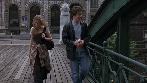 Before Sunrise Outfit, Sunrise Header, Celine Before Sunrise, Sunrise Outfit, Before Sunrise Movie, Vienna Waits For You, Richard Linklater, Before Trilogy, Julie Delpy