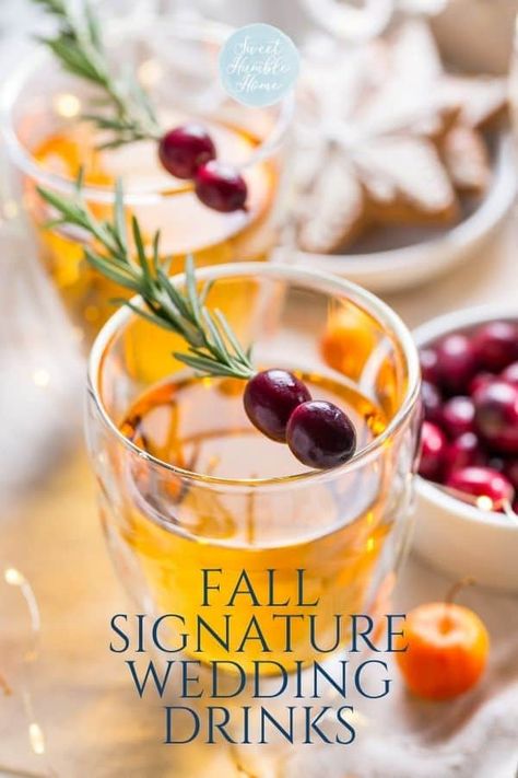Signature Wedding Drinks Fall, His And Her Signature Drinks Wedding, Fall Cocktails Vodka, Signature Wedding Drink Recipes, Wedding Shower Drinks, Fall Signature Drinks, Signature Wedding Drink, Fall Wedding Cocktails, Signature Wedding Drinks
