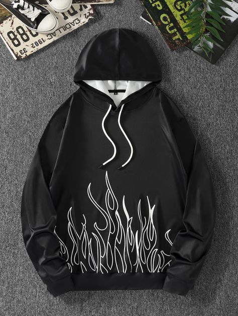 Black Street  Long Sleeve Polyester Fire Pullovers  Medium Stretch Spring/Fall Men Hoodies & Sweatshirts Trendy Hoodie Designs Men, Fire Hoodie, Tshirt Prints, Soccer Hoodies, Men Sweatshirts, Men Hoodies, Paint Acrylic, Custom Hoodies, Printed Drawstring