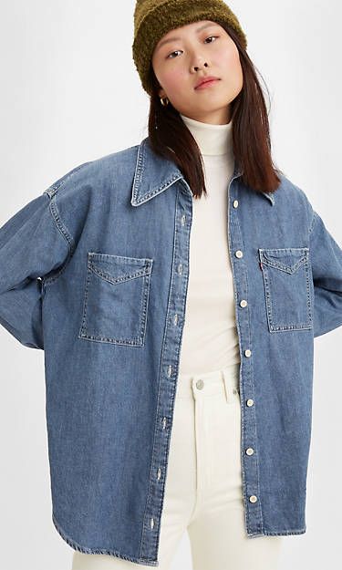 Jeans, Denim Jackets & Clothing Oversized Denim Shirt Outfit, Denim Blouse Outfits, Denim Shirt Outfit Women, Jean Shirt Outfits, Jean Jacket Fits, Denim Shirt Outfit, Oversized Denim Shirt, Western Denim Shirt, Denim Clothing