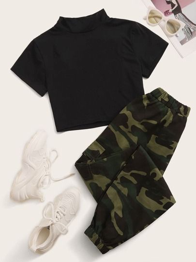 Letter Graphic Knot Front Tee & Cargo Pants Set | SHEIN USA Mode Hipster, Ținută Casual, Cute Lazy Outfits, Mode Kpop, Modieuze Outfits, Tween Outfits, Causual Outfits, Cute Comfy Outfits, Teenager Outfits