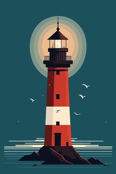 Ushuaia, Light House Clipart, Fantasy Illustration Art Drawing, Lighthouse Vector Illustration, Flat Landscape Design, Lighthouse Graphic Design, Light House Illustration, Lighthouse Cartoon, Vector Lighthouse