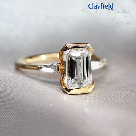 Timeless elegance in 14ct yellow Gold, featuring a stunning 2.03ct emerald cut lab grown Diamond, accented by two tapered baguette Diamonds totalling .15ct. A symbol of eternal love🤍 - Shop now online & in store! Baguette, Baguette Diamonds, Eternal Love, Baguette Diamond, Emerald Cut, Lab Grown, Lab Grown Diamonds, Timeless Elegance, Emerald