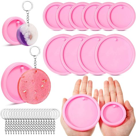 PRICES MAY VARY. Package content: you will get 4 pieces of large round silicone keychain molds, 6 pieces of small round silicone keychain molds, and 20 pieces of metal keyrings; The large silicone fondant mold measures approx. 8.5 x 8.5 x 1 cm/ 3.35 x 3.35 x 0.39 inches and the small one measures approx. 6 x 6 x 1 cm/ 2.36 x 2.36 x 0.39 inches, 2 sizes can meet your different needs, and enough quantity of molds and keyrings allows you to share with your family and friends Adorable design: this s Molde, Resin Molds Silicone, Circle Keychain, Formy Silikonowe, Epoxy Resin Molds, How To Make Resin, Round Keychain, Kraf Diy, Silicone Resin Molds