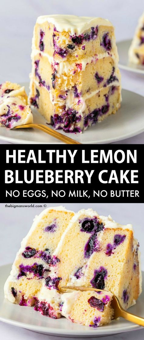 Healthy Lemon Blueberry, Cake No Eggs, Blueberry Lemon Cake Recipe, Lemon Blueberry Cake, Lemon And Blueberry, Cheesecake Vegan, Blueberry Cake Recipes, Vegan Baking Recipes, Healthy Cake Recipes