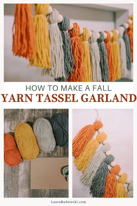 Crochet Tassel Garland, Diy Yarn Garland Tassel, How To Make Yarn Garland, How To Make A Yarn Tassel Garland, Yarn Tassel Diy Garlands, How To Make Tassel Garland With Yarn, Diy Tassel Garland Yarn, Diy Yarn Tassels How To Make, Yarn Christmas Garland Diy