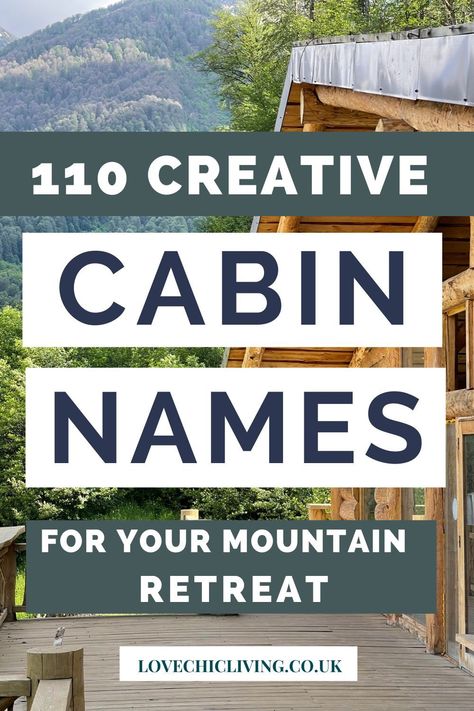 Weekend Cabin Ideas, Woodland Cabin Aesthetic, Outdoor Cabin Decorating Ideas, Cabin Name Signs, Cabin Names Clever, Cottage Names Ideas Signs, Mountain House Decorating Ideas, Cabin Cottage Interior, Cabin Names Ideas