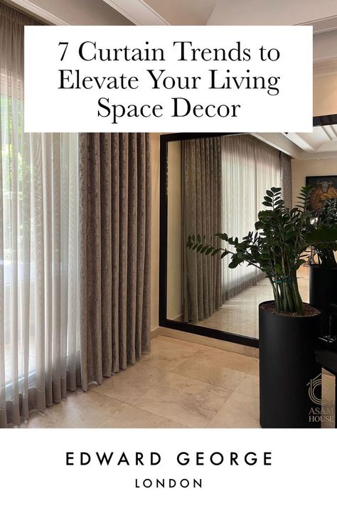 Discover 7 curtain trends to revitalize your living room decor. From modern designs to timeless classics, find stylish window treatments for a chic living space. 🏡✨ #CurtainTrends #LivingRoomDecor #HomeDesign Curtains On Track Window Treatments, Latest Curtains Design, Day Curtains Living Rooms, Curtain Decor Ideas Living Room, Curtain In Living Room Ideas, Curtains Trends 2023, Living Hall Curtain Ideas, Modern House Curtains Interiors, Sofa And Curtains Combination
