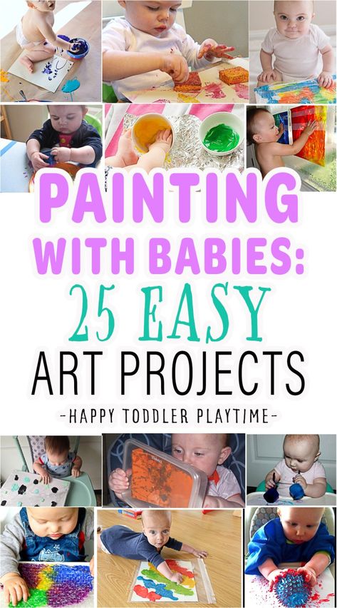 Painting With Babies: 25 Easy Art Projects - HAPPY TODDLER PLAYTIME Older Infant Classroom Ideas, Infant Activities Daycare, Baby Finger Paint, Baby Art Activities, Infant Daycare, Mess Free Painting, Infant Lesson Plans, Toddler Painting, Infant Classroom