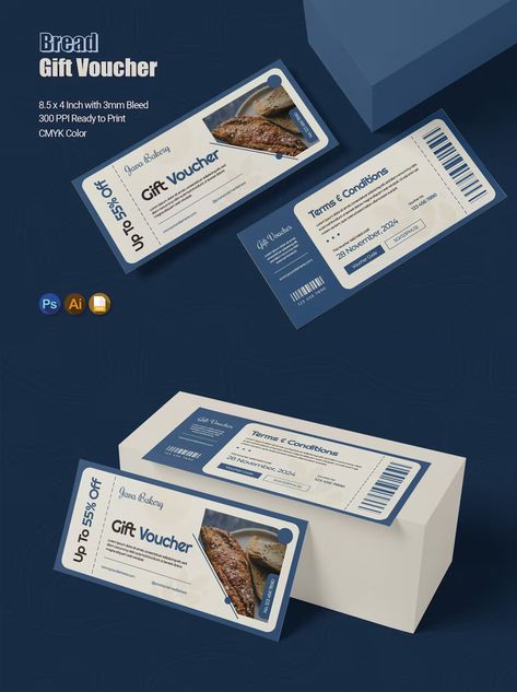 Bread Gift Voucher Template AI, EPS, PSD Creative Voucher Design Ideas, Gift Voucher Design Ideas, Voucher Design Coupon, Voucher Design Ideas, Voucher Design Template, Food Voucher, Tickets Design, Gif Card, Bread Gift