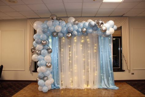 Silver And Blue Balloon Decorations, Blue White And Silver Decorations, Blue Silver And White Balloon Garland, Light Blue Balloon Decorations, Simple Blue Theme Birthday Party Decorations, Sky Blue Party Decorations, Blue And White Bday Decor, Blue Wedding Balloons, Light Blue And White Balloon Arch