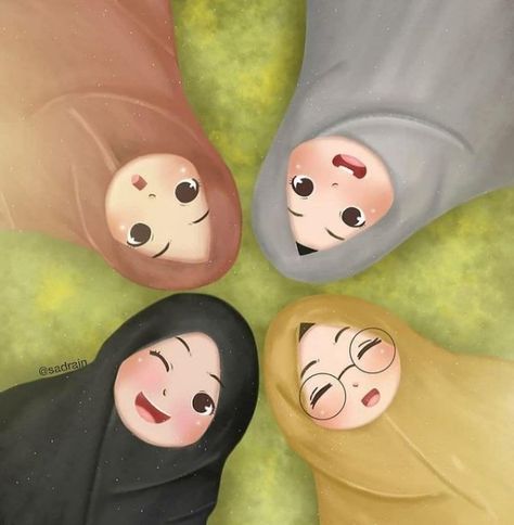 4 Best Friends Cartoon, Best Friend Muslimah Cartoon, Hijab Anime Muslim Cute, 4 Friends Illustration, 4 Cartoon Friends, Islamic Friends, Anime Sakura, Desain Quilling, Best Friends Cartoon