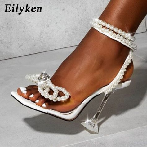 Eilyken Women Gladiator Sandals shoes Sexy White String Bead high heels Sandals Summer Party Dress shoes Buckles pumps size 42 _ - AliExpress Mobile Clear High Heels, Gladiator High Heels, Gladiator Shoes, Womens Gladiator Sandals, Gladiator Heels, Strappy High Heels, High Heels Sandals, Super High Heels, Womens Summer Shoes