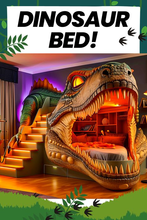 Turn bedtime into a Jurassic adventure with our selection of enchanting dinosaur beds! 🦕✨ Inspire creativity and ignite imagination in your child's bedroom. #DinosaurBeds #KidsDecor #BedtimeAdventure #ImaginationStation #ParentingWin Cool Kids Beds For Boys, Fun Beds For Boys, Creative Bed Frame Ideas, Cool Boys Bed, Dinasour Bedroom Ideas Toddler, Cool Kids Bedrooms For Boys, Fun Toddler Beds, Cool Toddler Boy Room, Cool Boy Bedroom Ideas