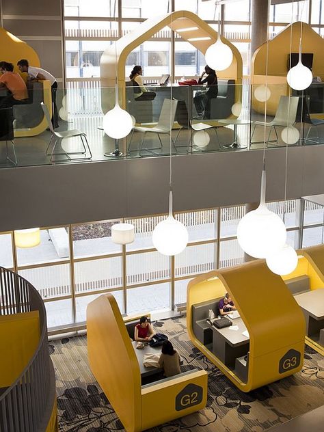 bright and modern student center Student Lounge, Coventry University, Office Pods, Collaboration Space, Working Space, Study Areas, Workplace Design, Library Design, Design Hotel