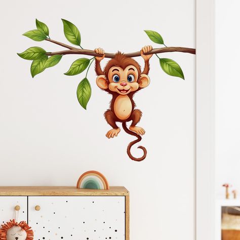 PRICES MAY VARY. 『Playful Monkey Design』: Features a playful monkey hanging from a tree branch in mid-air. Adds a sense of adventure and fun to your walls with the adorable swinging monkey design. 『ATTENTION』: To ensure a perfect fit, please verify the sticker dimensions before making your purchase. Each set includes ONE sheet measuring 35.4'' x 11.8'' (90cm x 30cm), while the finished pattern occupies approximately 27.6'' x 22.0'' (70cm x 56cm). For optimal results, make sure to apply the decal Monkey Mural, Monkey Hanging, Swinging Monkey, Wall Stickers Nursery, Classroom Preschool, Wand Tattoo, Sunday School Rooms, Hanging Monkey, Stick Wall Art