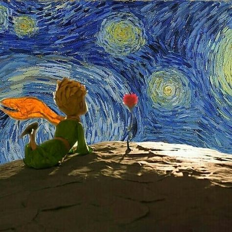 Starry Night The Little Prince ~ Vincent van Gogh فنسنت فان جوخ, Prince Drawing, Van Gogh Wallpaper, Van Gogh Arte, Picasso Artwork, Egiptul Antic, Vincent Van Gogh Paintings, Arte Van Gogh, Art Parody