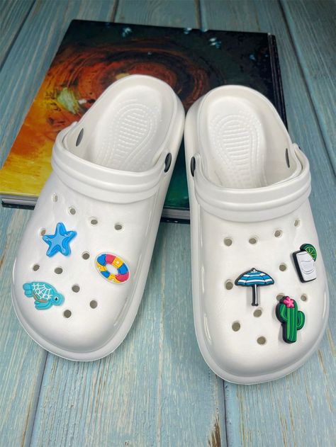 New Fashion Lightweight Oversized Women Perforated Sandals With Detachable Cartoon Sea Turtle & Starfish Decorations, Casual Beach Slippers Unisex White Preppy,Fashionable    Cartoon    Women Shoes, size features are:Bust: ,Length: ,Sleeve Length: New Fashion, Starfish, Slippers, Cartoon Sea Turtle, Starfish Decorations, Cartoon Women, Beach Slippers, Sea Turtle, Women Shoes