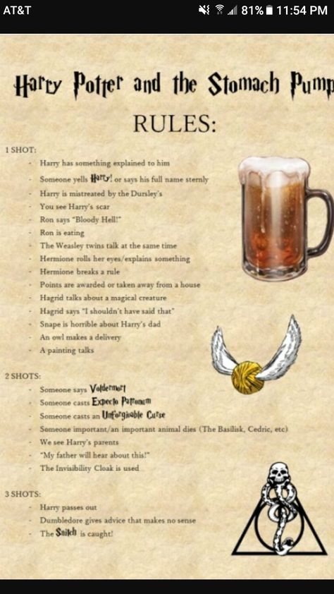 Harry Potter Drinking Game, Drinking Games For 3, Harry Potter Drinks, Movie Drinking Games, Harry Potter Marathon, Classe Harry Potter, Fun Drinking Games, Drinking Games For Parties, Festa Harry Potter