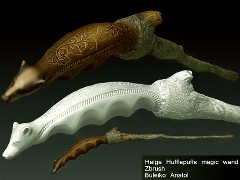 Helga Hufflepuff Wand | Helga Hufflepuffs magic wand by AnatolB on deviantART Baguette, Hufflepuff Wand, Wand Designs, Wand Ideas, Helga Hufflepuff, Wand Making, Hogwarts Founders, Wizard Staff, Hufflepuff Pride