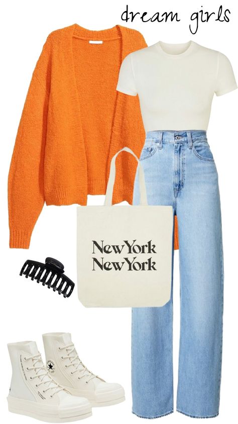 Orange Jacket Outfit Winter, Orange And Beige Outfit, White And Orange Outfit, Orange And White Outfits, Orange Bag Outfit, Orange Jacket Outfit, Beige Bag Outfit, Orange Ootd, Orange Sweater Outfit