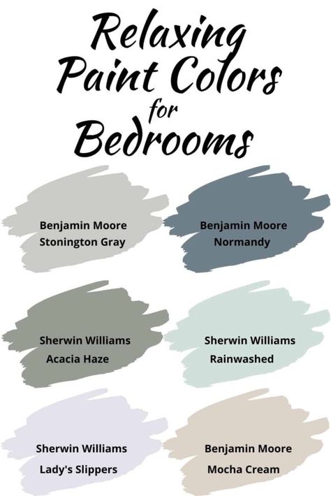 Need a relaxing paint color for your bedroom? Check out these 6 beautiful paint colors perfect for a creating a calming bedroom atmosphere #paintcolors #bedrooms #home #diy Relaxing Paint Colors For Bedroom, Paint Colors For Bedroom, Relaxing Paint Colors, Colors For Bedroom, Pola Cat Dinding, Soothing Paint Colors, Pelan Rumah, Calming Bedroom, Best Paint