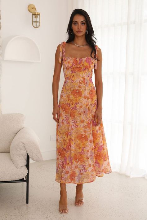 Divine Smile Midi Dress Orange https://www.theworldaccordingtome.org/shopping/1729509_summer-outfit-inspiration-20-chic-looks-to-slay-the-season/?- Dress With Oranges On It, 70s Semi Formal Dress, Pink Floral Dress Formal, Hey Shelly Dress, Summer Wedding Outfits Guest, Garden Guest Wedding Dress, Orange Dress Midi, Desert Wedding Dress Guest, Orange Floral Midi Dress