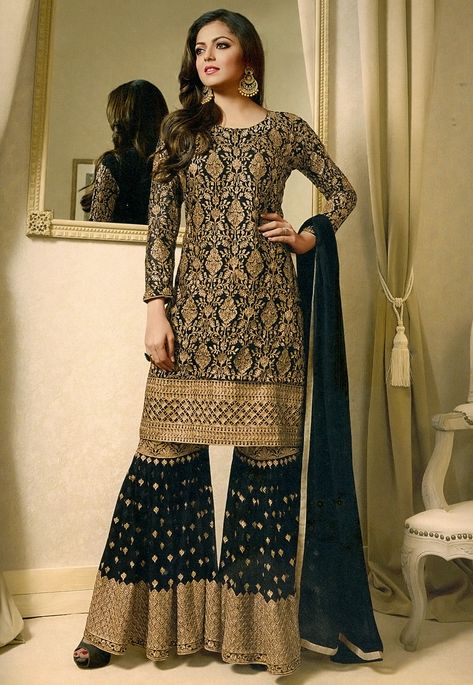 Woman Outfits, Sharara Style, Sharara Dress, Pakistani Sharara, Orang India, Diy Dresses, Georgette Sharara, Drashti Dhami, Pakistani Suit