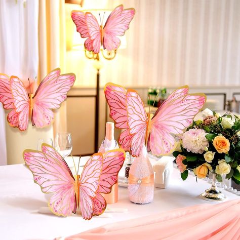 Amazon.com: 10 Pieces Butterfly Centerpieces for Tables Butterfly Party Decorations Butterfly Table Toppers Centerpieces Wall Decor for Birthday Baby Shower Party Supplies (Pink) : Toys & Games Butterfly Centrepiece Ideas, Pink Butterfly Centerpieces, Butterfly Centerpieces Diy, Butterfly Centerpiece Ideas Birthday, Baby Shower Butterfly Theme Centerpieces, Butterfly Table Setting, Pink Butterfly Baby Shower Ideas, Butterfly Baby Shower Ideas Centerpieces, Butterfly Table Centerpieces