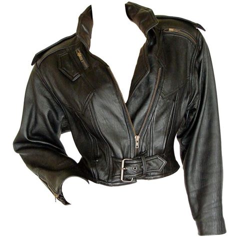 LA Roxx Black Leather Cropped Motorcycle Jacket with Zipper Detailing... ($771) ❤ liked on Polyvore featuring outerwear and jackets 80s Cropped Jacket, Black Leather Jacket Cropped, Back Of Leather Jacket, Leather Jacket Collar, Leather Jacket Fitted, 80s Fashion Leather Jacket, 80s Biker Fashion, Cool Leather Jackets, 80s Motorcycle