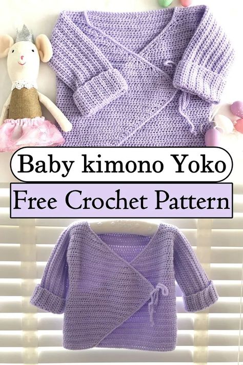 This beautiful cardigan is perfect for an active baby. You can wrap or tie them with a cord, which makes it easy to get dressed. The cardigan has a modern twist and an excellent design. This beautiful baby kimono is offered in sizes 0 to 6 months and 6 to 18 months. Kimono Pattern Free, Crochet Baby Wrap, Crochet Kimono Pattern, Crochet Sweater Top, Diy Crochet Sweater, Baby Cardigan Pattern Crochet, Cardigan Ideas, Kimono Patterns, Sweater And Cardigan