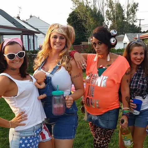 40+ Super Crazy White Trash Party Ideas (December, 2022) Trashy Wedding Party, Trashy Christmas Party, Red Neck Outfit, White Trash Wedding Party, White Trash Outfit Party, White Trash Bachelorette Party, White Trash Hairstyles, White Trash Makeup Ideas, Trailer Trash Party Ideas