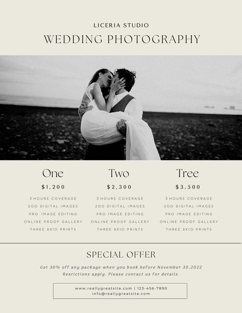 Photography Offer Template, Wedding Packages Prices Design, Price Guide Photography, Wedding Photography Price Guide, Photographer Price List Design, Photography Rate Card Design, Wedding Photography Price List, Price List Design Photography, Family Photography Pricing Guide