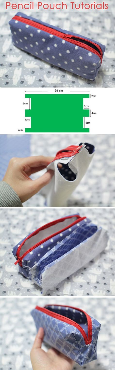 DIY Pencil Pouch Tutorials with Pattern Pencil Case Template, Pencil Case Diy Pattern, Box Pencil Case Pattern, Pencil Case Making, Free Pencil Case Sewing Pattern, How To Sew Pencil Case, Sewing Pencil Case Pattern, How To Make A Pencil Case, Pencil Bag Pattern