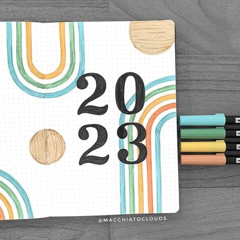 macchiato on Instagram: "2023 Cover Page happy new year! i don’t think there will ever come a day where i’m ready for a new year but time can’t rewind so here’s to exciting adventures and fun memories in 2023! #bujo #bujo2023 #bujoaddict #bujoart #bujocollections #bujocommunity #bujocover #bujocoverpage #bujodoodles #bujogram #bujoideas #bujoinspiration #bujoinspire #bujoinspo #bujojunkies #bujolove #bujomonthly #bujosetup #bujotheme #bujoweekly #bulletjournal #bulletjournals #bulletjournalca 2023 Bujo Cover Ideas, Fun Journal Ideas Aesthetic, Bujo 2024 Ideas, Bujo Year Cover 2023, Year Journal Cover, Bujo Cover Page Ideas 2024, 2023 Bujo Cover Page, Bujo Year Cover 2024, 2024 Bujo Cover Page