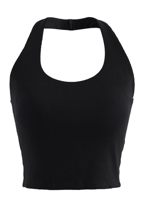 Crop Tops V Neck, Baddie Tops, Crock Top, Black Tops For Women, Black Party Tops, Crop Tops Summer, Black Bra Top, Cropped Halter Top, Ribbed Halter Top