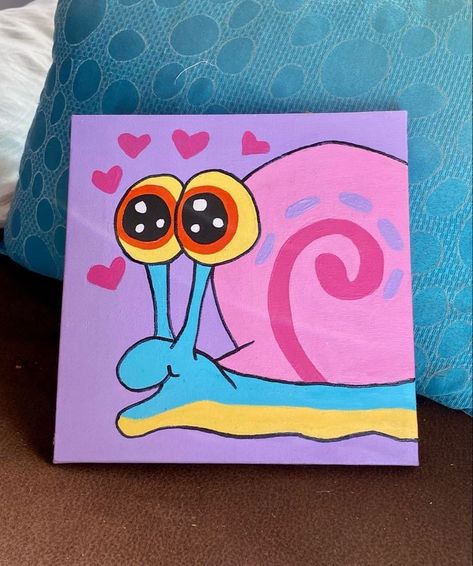 Acrylic Painting Ideas Square Canvas, Spongebob Acrylic Painting Easy, Easy Canvas Art Love, Cool Art Drawings Easy Aesthetic, Simple Painting Ideas Aesthetic Cartoon, Small Square Drawings, Easy Paintings Square Canvas, Mini Square Canvas Paintings Easy, Sponge Bob Canvas Painting