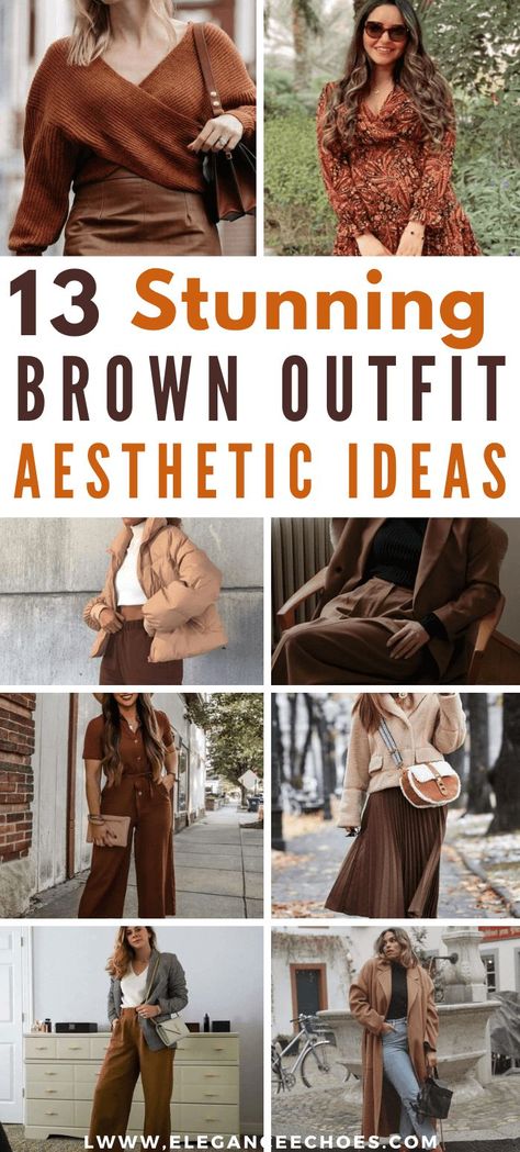 Revamp your winter fashion with our expertly curated brown outfit ideas. Our blog post is your ultimate destination for embracing the brown aesthetic, offering a variety of looks that cater to every occasion. Learn how to mix and match different shades and textures of brown to craft outfits that exude warmth, style, and versatility. Find outfit inspirations ideal for those looking to stand out with understated elegance wearing brown outfit ideas. Brown Aesthetic Outfits, Aesthetic Brown Outfits, Brown Outfit Ideas, Outfit Inspirations For Teens, Brown Outfit Aesthetic, Brown Dresses Casual, Brown Aesthetic Outfit, 13 Aesthetic, Outfit Inspirations Casual